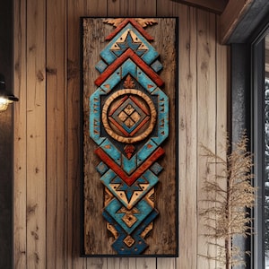Rustic Southwestern Inspired Canvas Print – Tribal Geometric Wood Texture Inspired Art