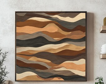 Abstract Canyon Lines Art Print | Beige Brown Geometric Canvas | Minimalist Landscape Wall Decor | Rustic