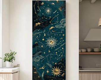 Vintage Night Sky Constellation Canvas - Astronomy Wall Art - Antique Star Chart Framed Print Celestial Home Decor