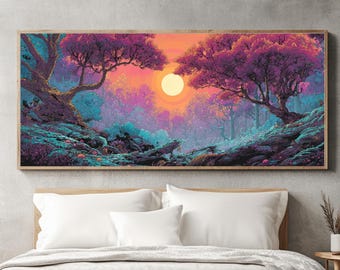 Psychedelischer Wald Leinwanddruck | Surreal Trippy Nature Wandkunst (Gerahmt)