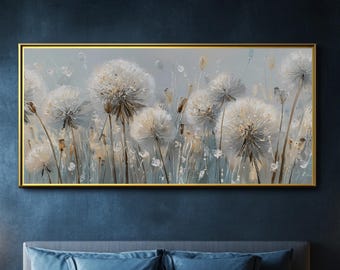 Neutral Dandelion Canvas Print, Botanical Wall Art, Organic Modern Decor, Japandi Floral Artwork, Framed Living Room Canvas