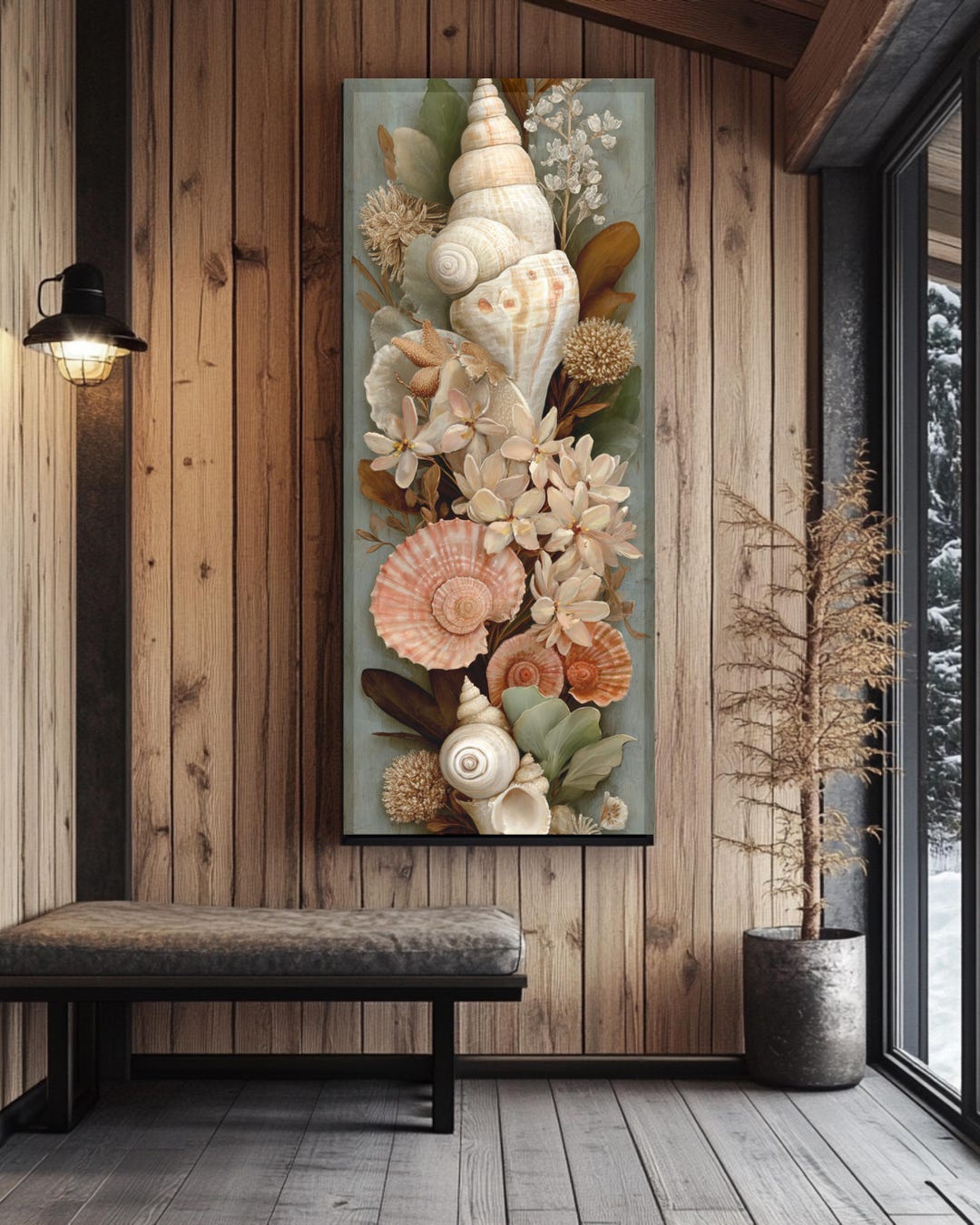 Seashell Botanical Canvas Print, Rustic Coastal Wall Art - Etsy