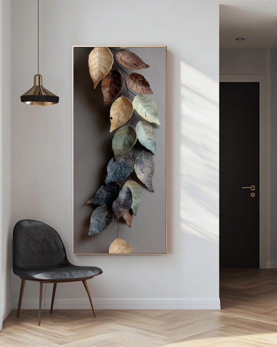 Botanical Leaf Wall Art – Rustic Gold Framed Canvas Print