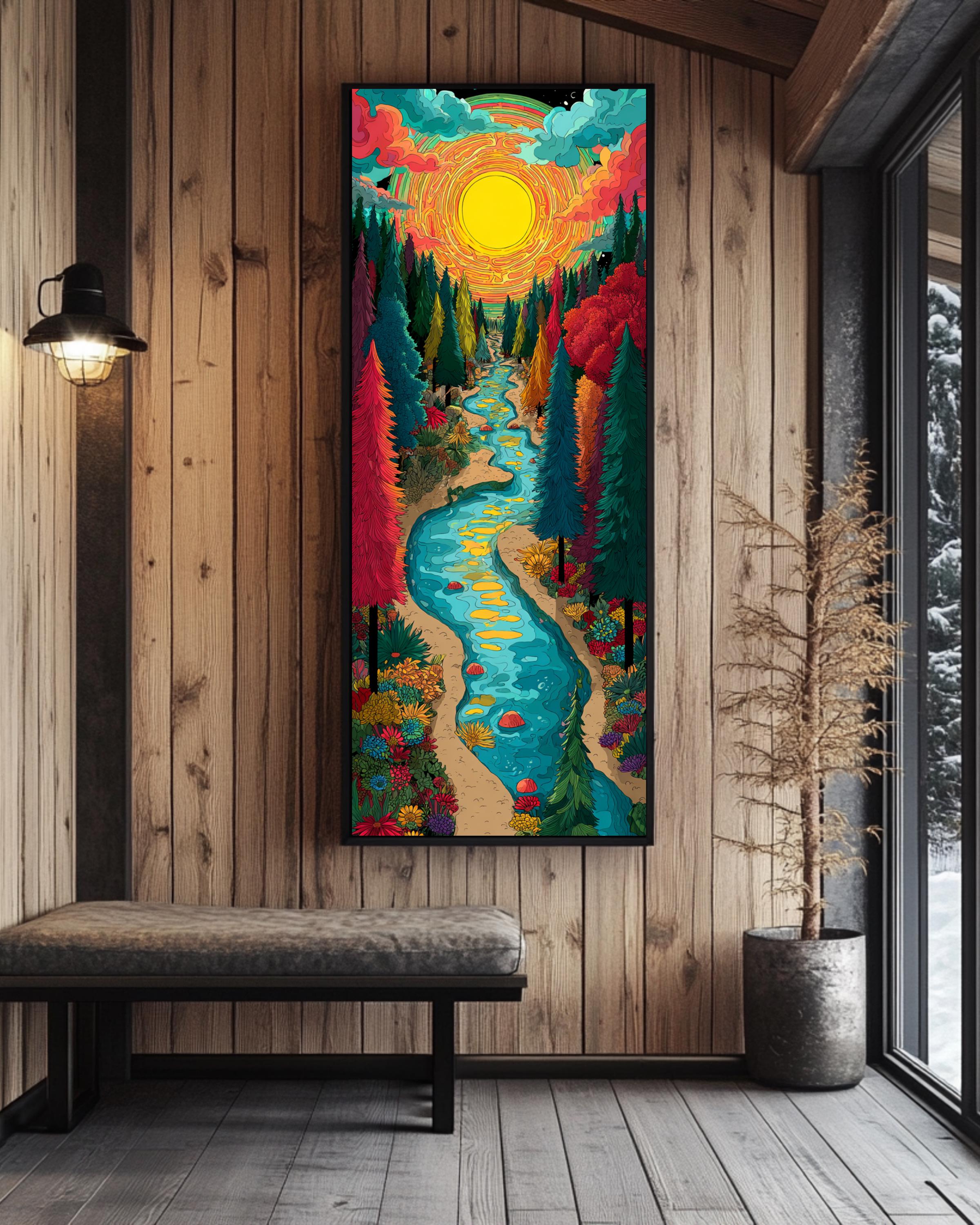 Colorful Forest River Canvas Print - Bright Sun Landscape Wall Art ...
