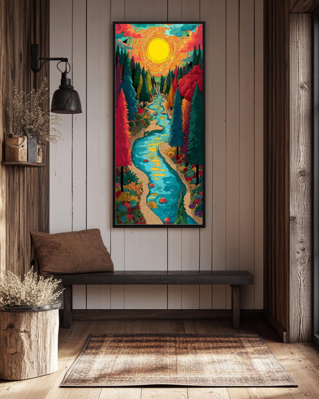 Colorful Forest River Canvas Print - Bright Sun Landscape Wall Art ...