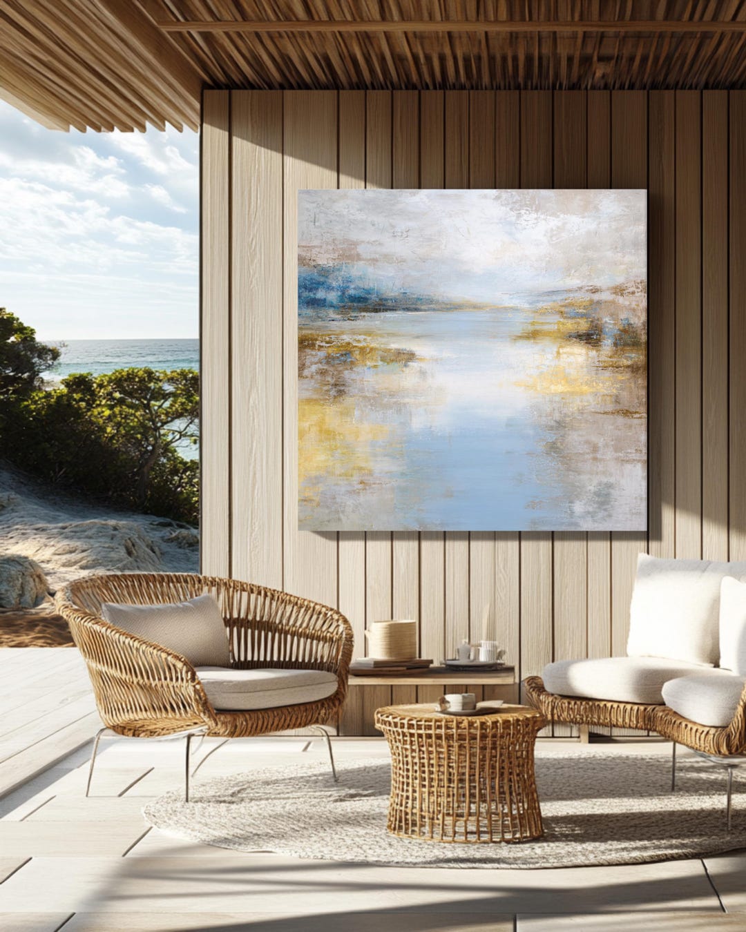 Abstract Lake in Oil Painting Canvas, Serene Water Wall Art, Framed ...