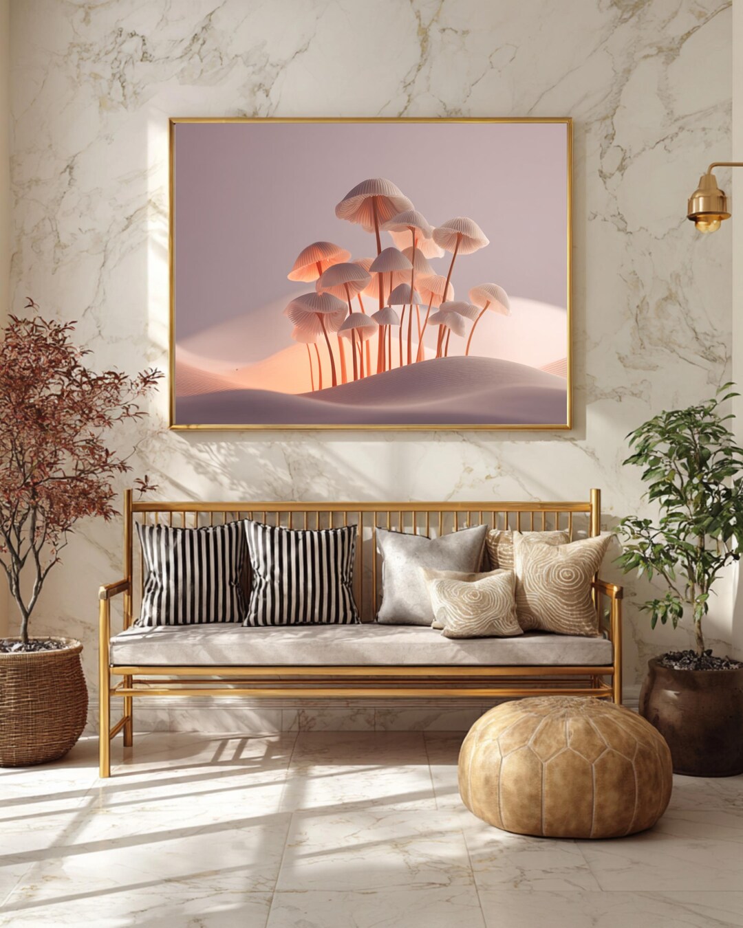 Minimalist Mushroom Forest Dreamscape Canvas | Whimsical Fungi Wall Art ...