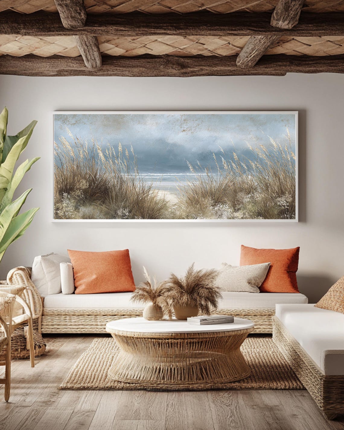 Rustic Boho Beach Grass Panorama Canvas, Coastal Sand Dunes Wall Art ...