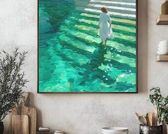 Emerald Green Underwater Staircase Canvas Print | Sorolla Style Art