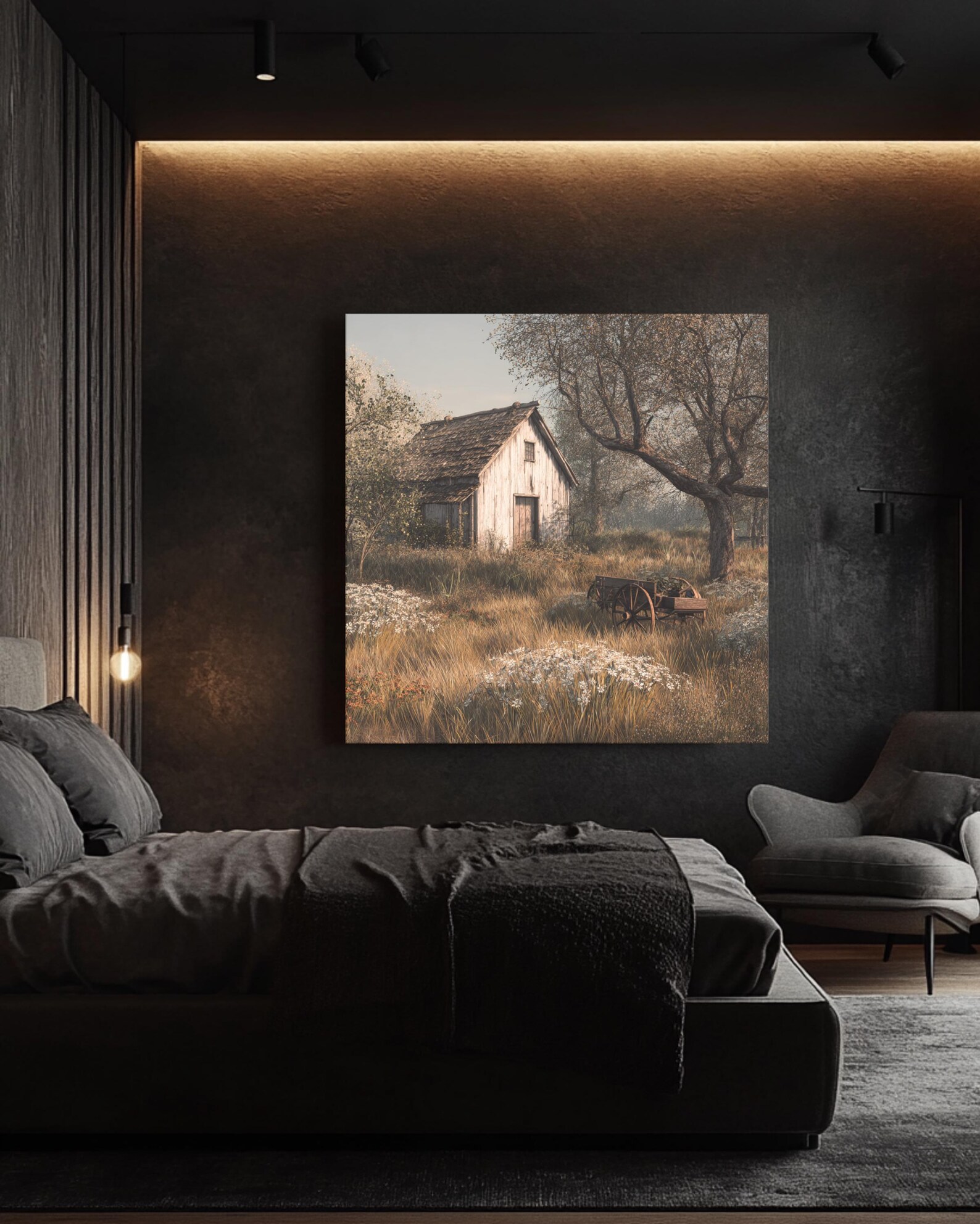 Rustic Muted Farmhouse Scene Canvas, Country Landscape Wall Art, Framed ...