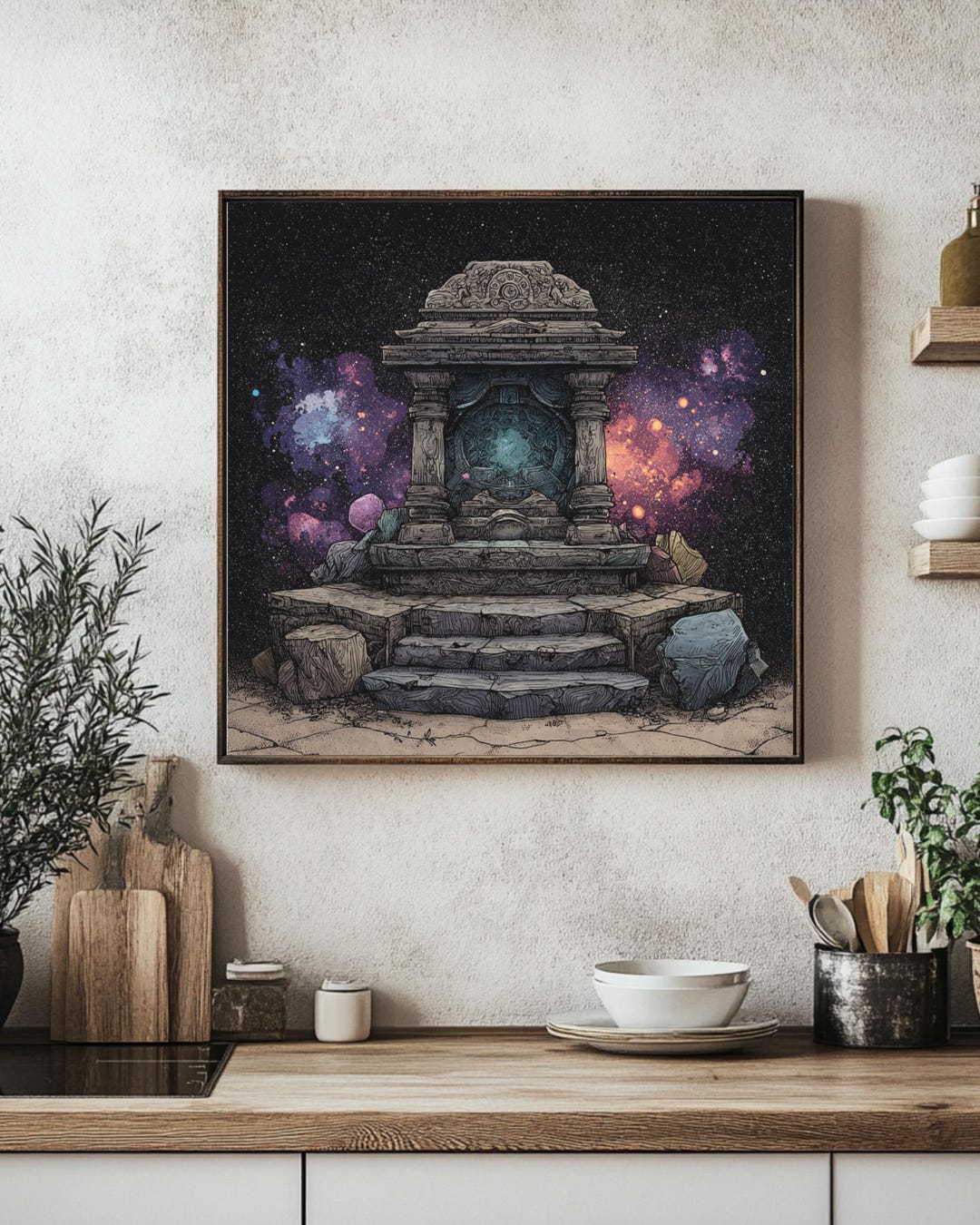 Rustic Cosmic Altar Art Canvas, Celestial Mystical Wall Decor, Framed ...