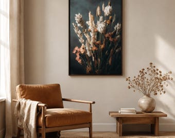 Stimmungsvolle botanische Wandkunst, Wildblumen-Leinwanddruck, Dunkle Blumendekoration, Blumenkunst im Cottagecore-Stil, Gerahmte Vintage-Botanik
