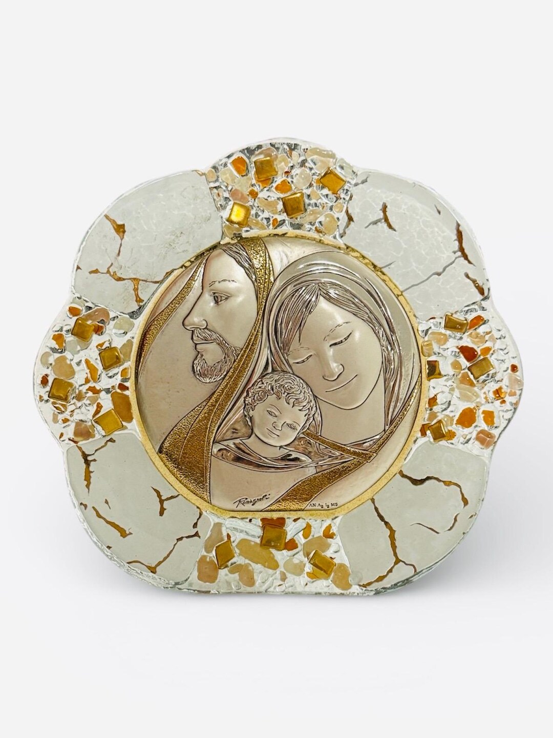 Vintage Romagnoli Holy Family Plaque – Silver Laminated Murano Glass ...