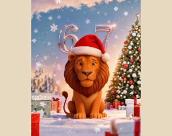 67 Lion Christmas Fine Art Poster 20x25 cm | Art Poster | Christmas Decoration | Wall Art | Gift Idea | Unique Design