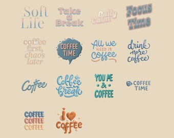 Coffee Quote Sticker – 14 PNG Aesthetic Lettering Stickers
