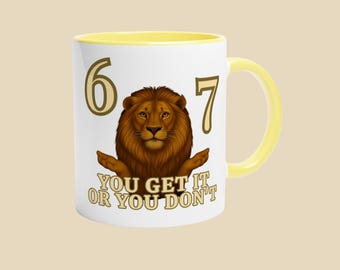 Ceramic White Mug with Colored Interior | 67 Lion Design | Coffee Mug 325 ml | Tea Mug | Cup