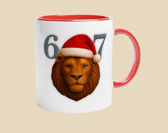 Christmas Mug with Color | White Ceramic Mug | Coffee Mug 325 ml | Tea Mug | Christmas Gift Idea | Winter Gift Mug | 67 lion design