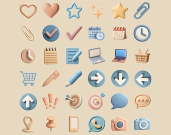 Neutral Planner Icons – 36 PNG Digital Stickers