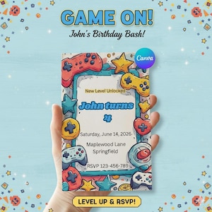 Gaming Birthday Invitation | Level Up Party Editable Template