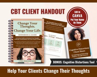 CBT Therapy Guide and Workbook, Cognitive Behavioral Worksheets (Digital PDF)