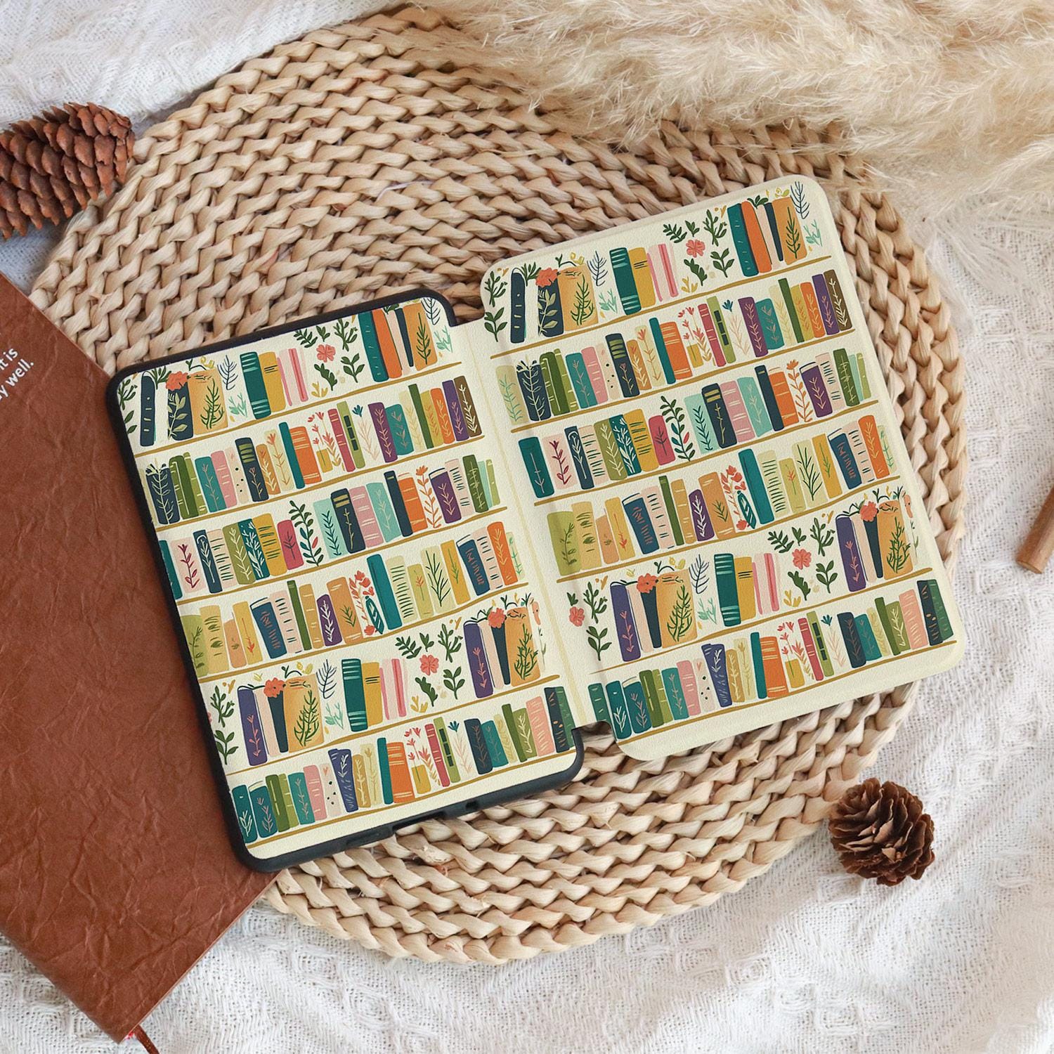Retro Bookshelf Kindle Case With Hand Strap for Paperwhite 11th 12th ...