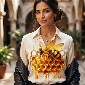 Realistisk honungsbi PNG - Digital konst med honungskaka och gyllene bi för sublimering