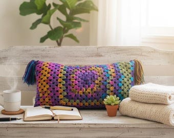 Bunter Oma Quadrat Kissenbezug - Boho Crochet Kissenbezug