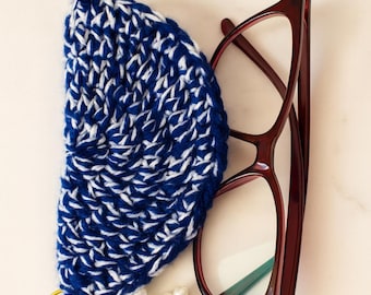 Blue Crochet Glasses Case - Soft Knit Eyeglass Pouch