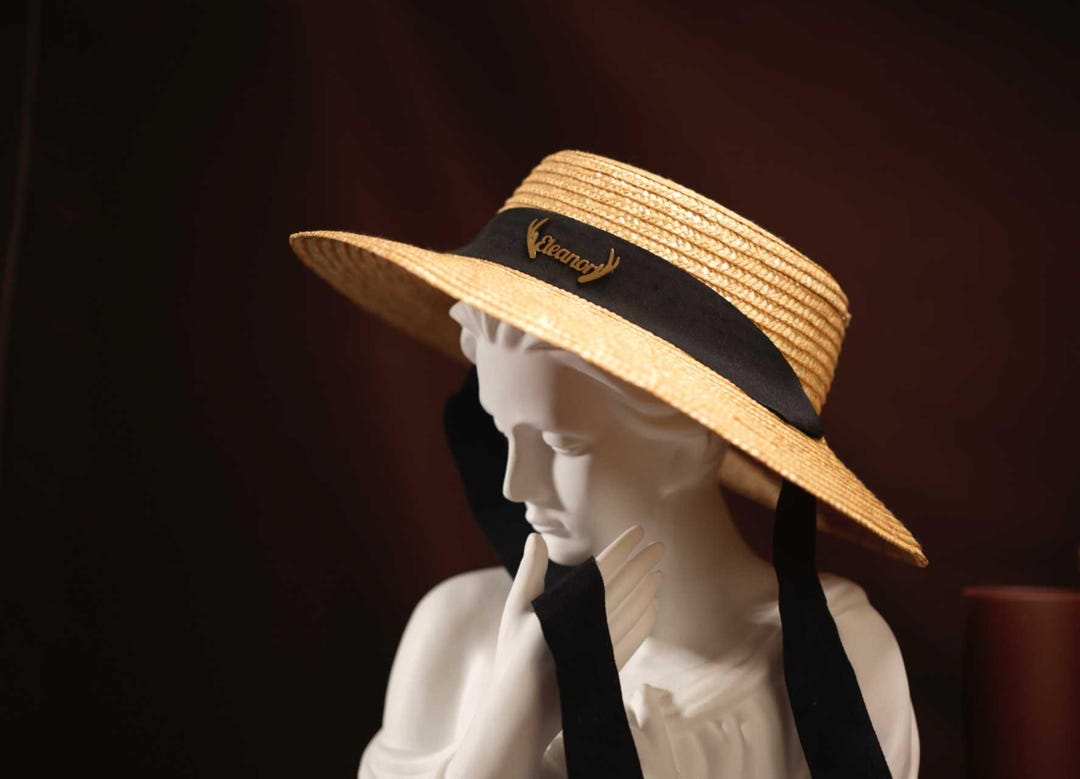Stiff Ribbon Hat Stiff Boater - Classic Black Ribbon Band / Custom Summer Women’s Wide ...