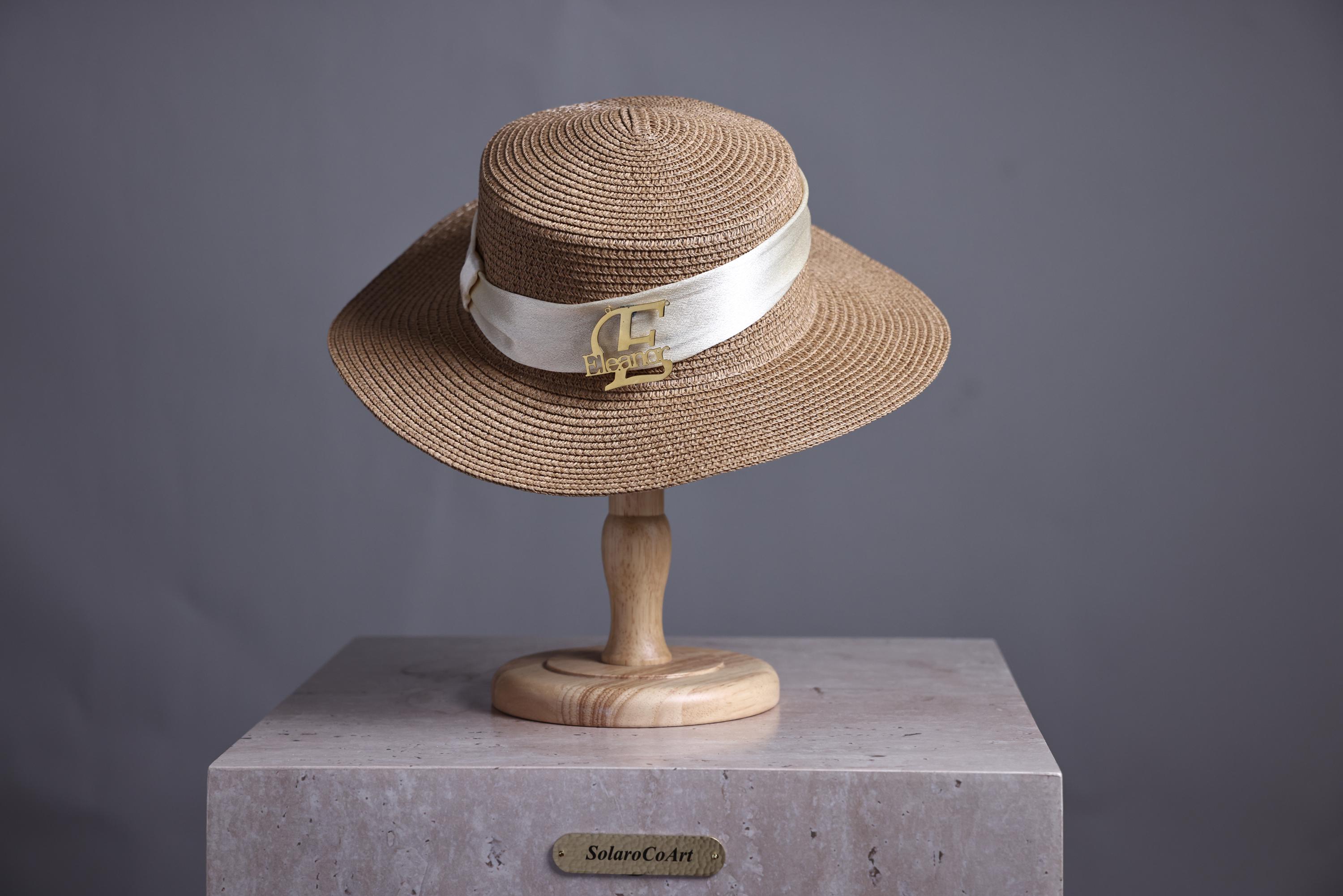 Light Gold - Satin Ribbon Band Straw Boater Hat / Summer Women's Sun Hat / Personalized Vacation Gift For Her