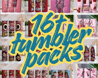 Pink Girl Soda 20oz Tumbler PNG Bundle – 16 Pack Sublimation Wraps, Digital Download Drinkware Pack