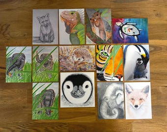 Postal de arte animal hecha a mano