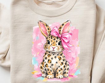 Easter Sweatshirt Leopard Bunny Kids Sweatshirt, Cute Easter Bunny Shirt, Spring Holiday Gift For Her, Animal Lover Tee