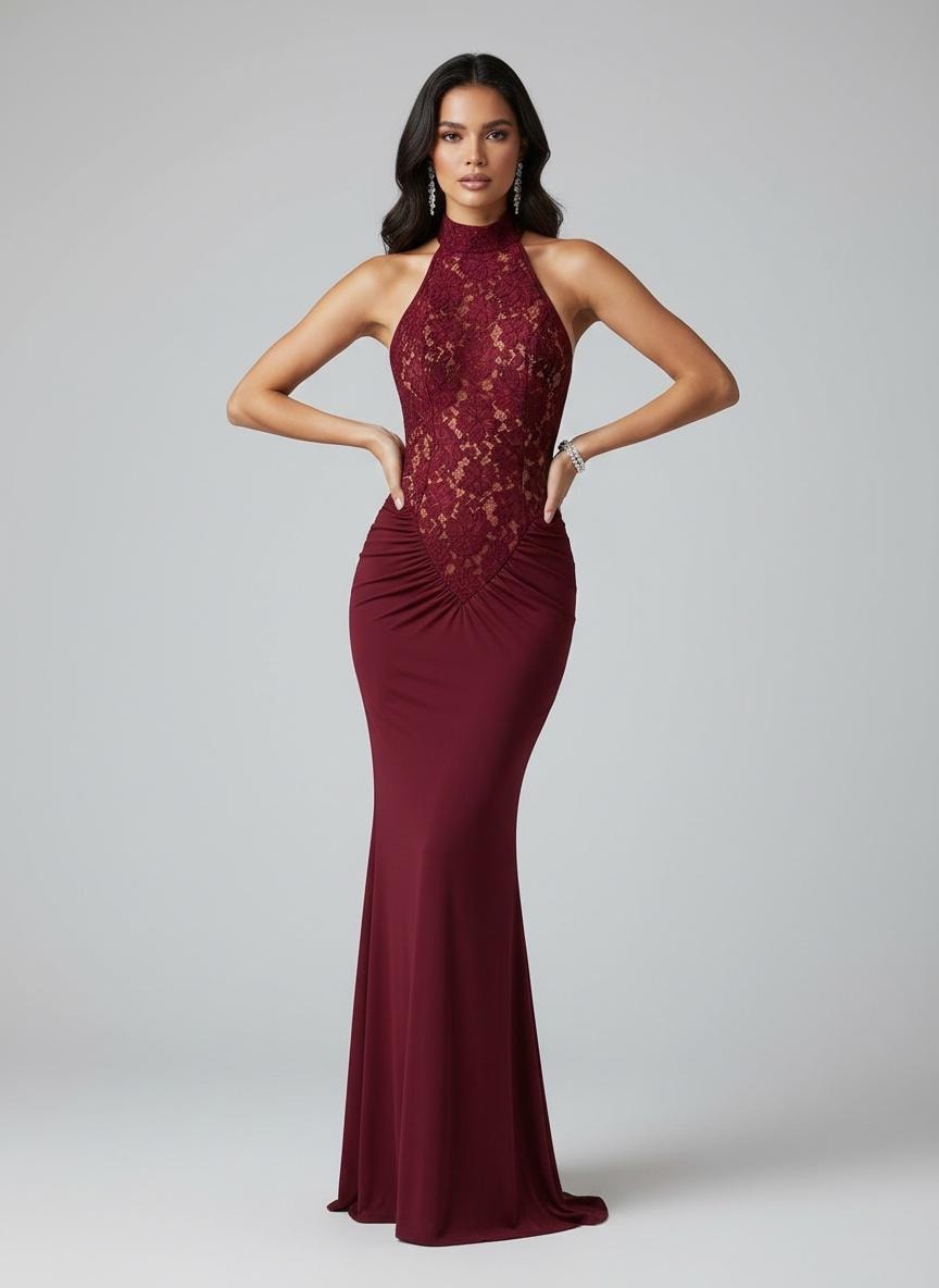 chinese dress ladies Lace Bodycon Wrap Midi Dress in Burgundy main image 1