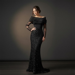 black long sleeve fitted prom dress Portia And Scarlett 22011 Fitted Long Sleeve Dress