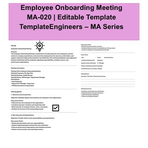 Human Resources Meeting Agenda Bundle HR Templates Employee Onboarding Performance Review Training Interview Safety Policy MA020 MA026