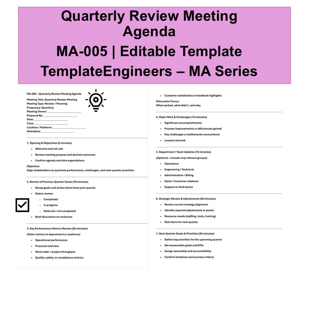 MA 005 Quarterly Review Meeting Agenda Template - Etsy
