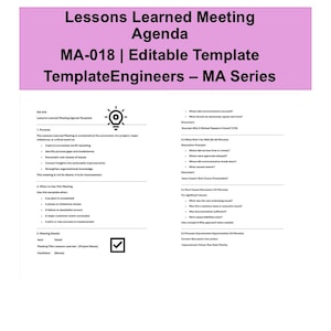 Lessons Learned Meeting Agenda Template Project Review Post Mortem Template Continuous Improvement Tool