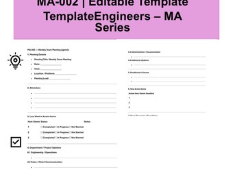 Weekly Team Meeting Agenda Template | Editable Business Meeting Agenda | Printable Team Meeting Organizer | MA-002