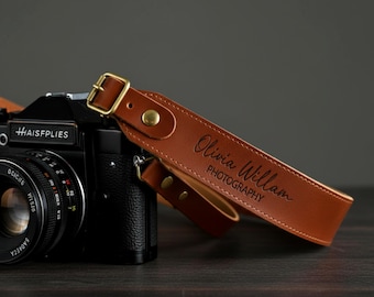 Correa de cuero personalizada para cámara DSLR, regalo personalizado, bandolera vintage