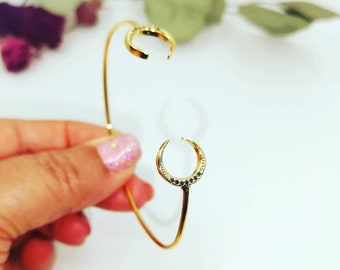 Moon Cuff, Moon Bracelet, Gold Moon Bracelet, Dainty Gold Crescent Moon Cuff, 14k Gold Moon Bracelet, Moon Phases Bracelet, Gifts for Her