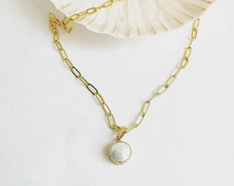 Pearl Pendant and Chain, Pearl Gold Necklace, Wedding Pearl Necklace, Minimalist Pearl Necklace, Dainty Pearl Necklace, Pearl Wedding Set