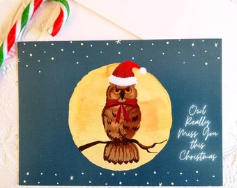 Owl Christmas Card, Owl Themed X-mas Card, Christmas Apart Card, Happy Hanukkah, Pagan Christmas, Funny Christmas Card, Happy Holidays
