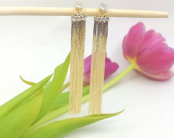 Gold Chain Dangle Earrings, Gold Duster Earrings, 14k Gold Earrings, Gold Drop Earrings, Gold Push Back Earrings, Gifts for Her