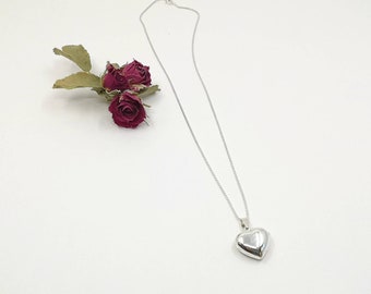 Silber Herz Medaillon, Valentinstag Halskette, Puffed Herz Halskette, Sterling Silber Medaillon, Geschenke für sie, Herz Halsketten, Herz Anhänger