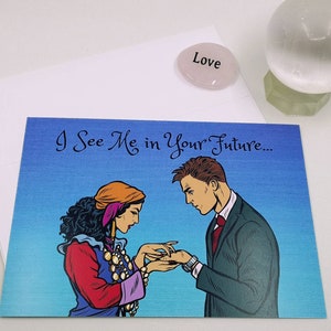 Carte de Saint-Valentin sur le thème gitane, carte de Saint-Valentin de diseuse de bonne aventure, carte postale drôle de Saint-Valentin, carte de Saint-Valentin pour lui