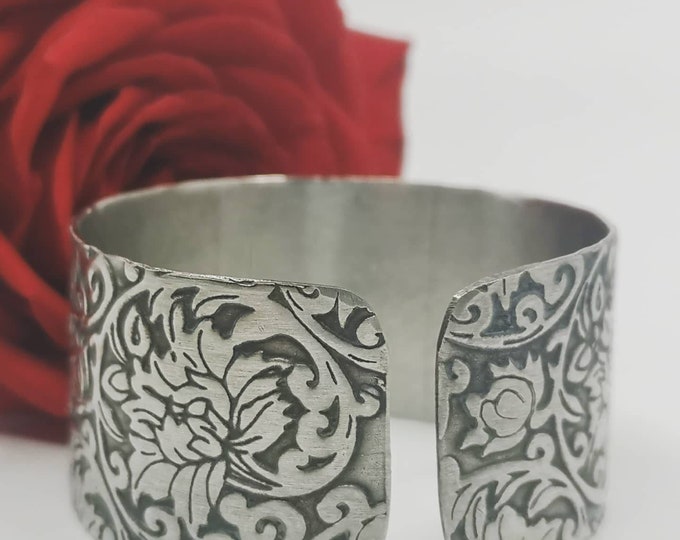 Lotus Flower Engraved Cuff Bracelet