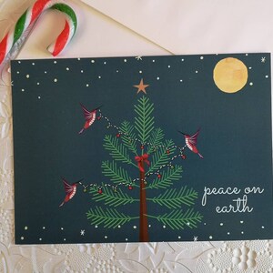 Pokój na Ziemi Fantastyczna kartka świąteczna, pocztówka świąteczna, choinka, zimowa kraina czarów, Chanuka, pogańskie Boże Narodzenie, życzenia świąteczne