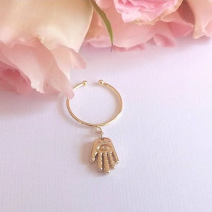 Gold Evil Eye Ring, Gold Hamsa Ring, Evil Eye Layering Ring, Gold Minimalist Ring, Gold Stacking Ring, Gifts for Her, Mother&#39;s Day Jewelry