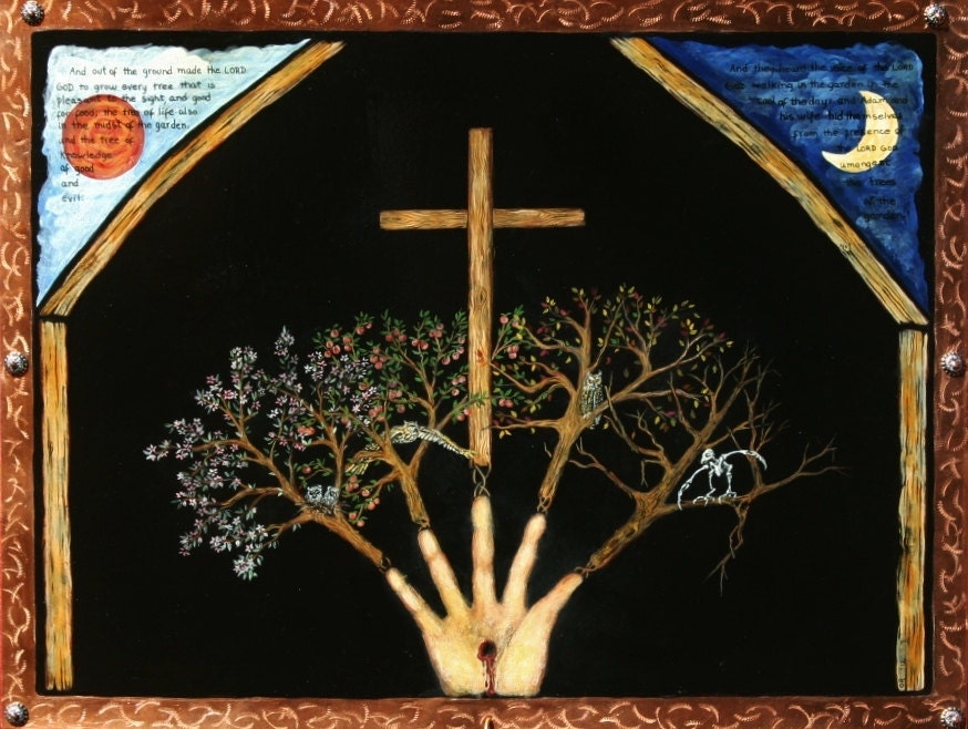 Owls in the Garden of Eden Framed Retablo